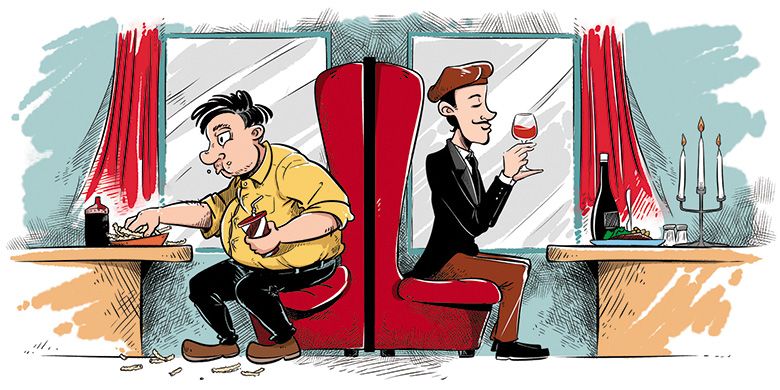 The stark contrast between an American and French man eating a meal. ## Image provided by Luis Romero