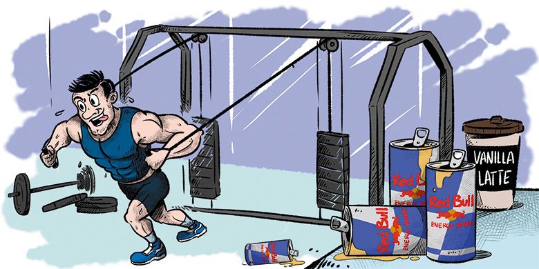 A man working out near cans of Red Bull and a vanilla latte. ## Image provided by Luis Romero