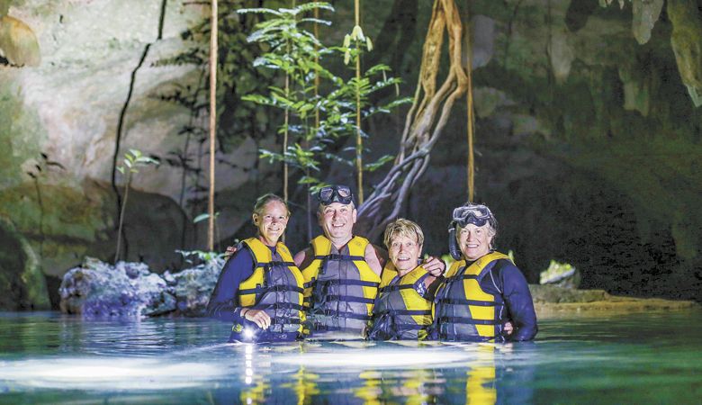 Andrea Johnson (from left), Vitaly and Kimberly Paley, and Shirley Brooks
unexpectedly meet at a remote Mexican cenote. ##Photo provided by Andrea Johnson