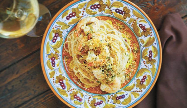 Spaghetti and prawns with Calabrian chili, a signature dish at The Dundee Bistro. ##Photo provided