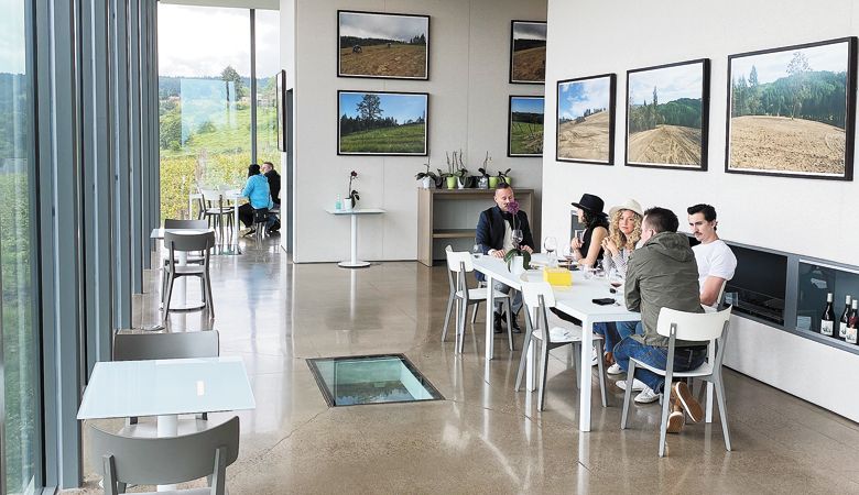 Customer groups are kept six feet apart inside Furioso Vineyards near Dundee. ##Photo provided