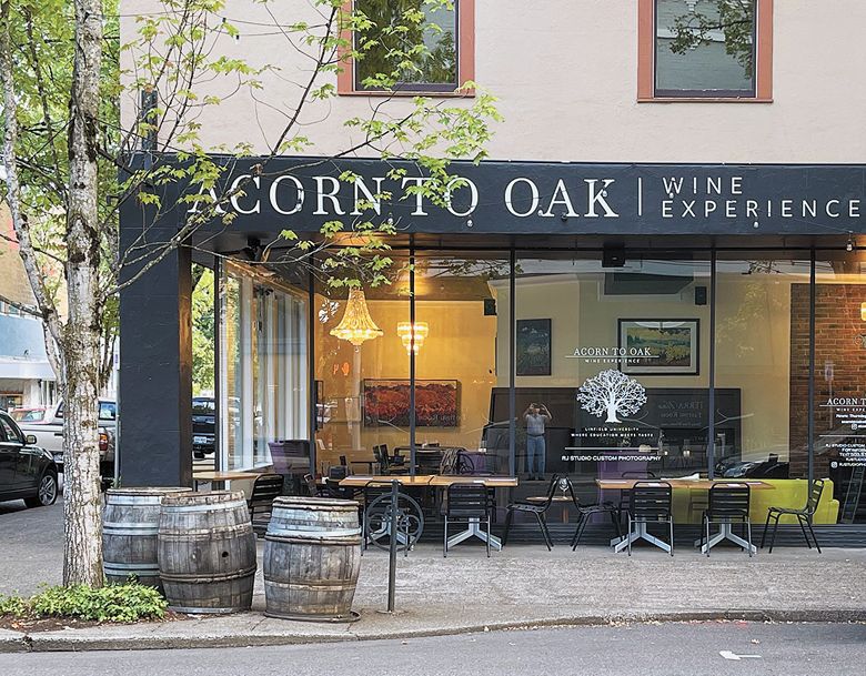 Acorn to Oak tasting room as seen from Third St. in downtown McMinnville. ##Photo by Neal D. Hulkower