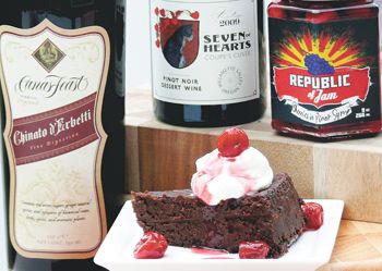 Gluten-Free Chocolate Espresso Cake with Cherries in Pinot Syrup