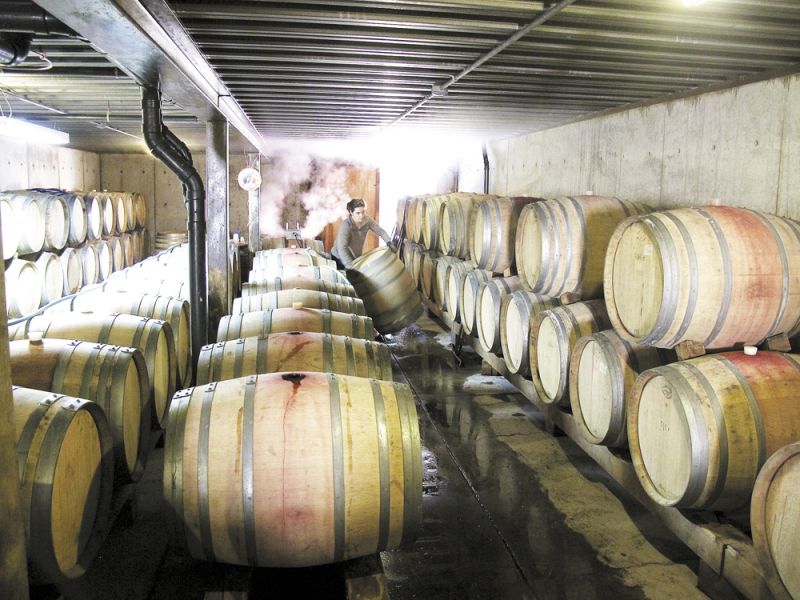 Airlie winemaker Elizabeth Clark cleans barrels at the Monmouth winery. ##Photo provided.