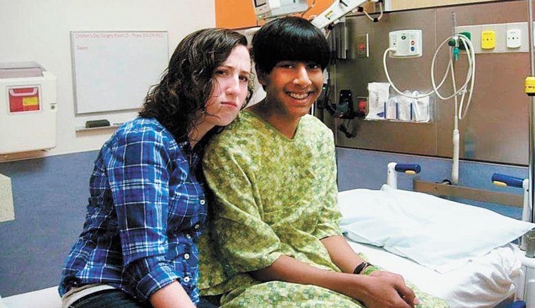 A young Levi Seed with his sister, Heidi, at a doctor’s visit. ##Photo provided