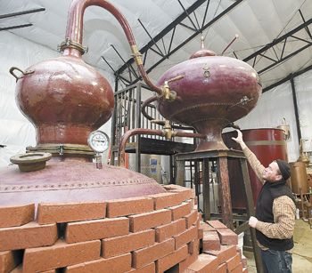 Ransom owner Tad Seestedt describes the distillation steps of his 300-gallon alembic pot still. The classic, all-copper device was manufactured in 1978 in Cognac, France.
