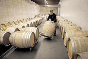 Steve Goff, winemaker for Colene Clemens, prepares a barrel for Pinot Noir in the winery’s state-of-the-art facility.