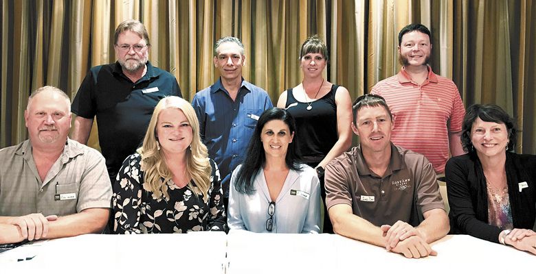 Standing: (Left to right) Joe Ginet (Plaisance Ranch), Dan Marca (DANCIN), Ashley Campanella (Edenvale), Darius Price (Quady North). Sitting: Ross Allen, RVV President (2Hawk); Ashley Cates, RVV Vice President (Agate Ridge), Dionne Irvine (Irvine & Roberts), Chad Day, RVV Treasurer (RoxyAnn), Barbara Steele (Cowhorn). Not pictured: Eric Weisinger (Weisinger Family Winery), Cal Schmidt (Schmidt Family Vineyards), Laura Naumes (Naumes, Inc). ##Photo by Maureen Battistella