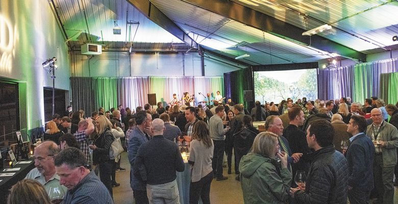 Ponzi Vineyards shines with colorful lights. The 2018 host of the ¡Salud! Friday event welcomed 380 guests to its Sherwood winery. ##Photo by Andrea Johnson