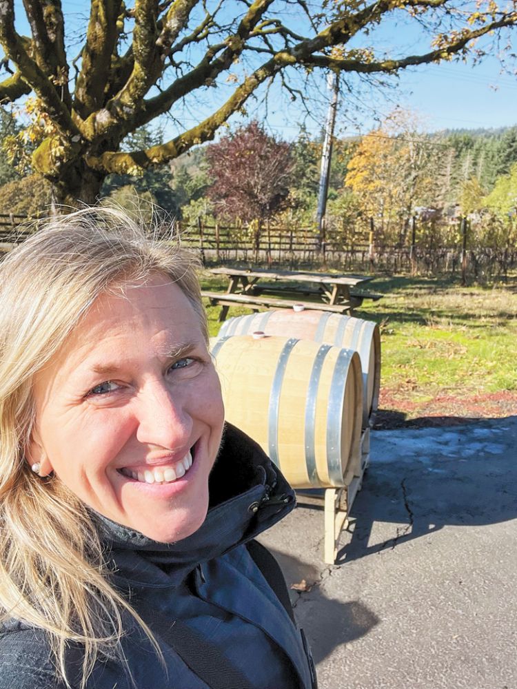 Sarah Murdoch is all smiles on her final day of the 2022 harvest at Hazelfern Cellars. ##Photo by Sarah Murdoch Sarah Murdoch is all smiles on her final day of the 2022 harvest at Hazelfern Cellars. ##Photo by Sarah Murdoch