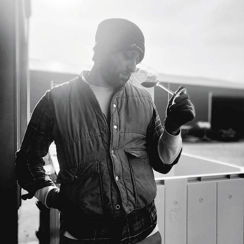 Gabriel Jagle, winemaker at Scenic Valley Farms, working in the cellar. ## Photo provided by Scenic Valley Farms
