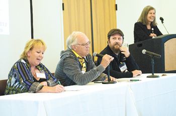 From left, Kim Kinderman of Agate Ridge; Earl Jones of Abacela; Herb Quady of Troon and Quady North; and Deb Hatcher of REX HILL and A to Z Wineworks lead discussions with attendees at this year’s SoWine conference held at UCC’s Danny Lang Center, home of the Southern Oregon Wine Institute. Photo by Kim Lewis From left, Kim Kinderman of Agate Ridge; Earl Jones of Abacela; Herb Quady of Troon and Quady North; and Deb Hatcher of REX HILL and A to Z Wineworks lead discussions with attendees at this year’s SoWine conference held at UCC’s Danny Lang Center, home of the Southern Oregon Wine Institute. Photo by Kim Lewis