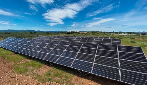 ABOVE: Four solar ground arrays power Kriselle Cellars’ Rogue Valley tasting room and wine production facility. ## Photo provided by Truth South Solar