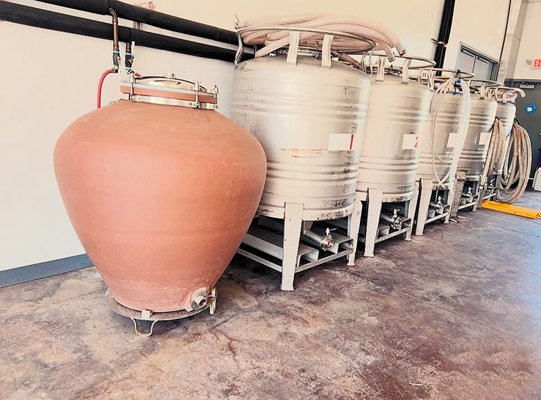 A French Sichuan sandstone amphora sits alongside tanks in Sound & Vision Wine Co.’s production space. ## Photo provided by Sound & Vision Wine Co. A French Sichuan sandstone amphora sits alongside tanks in Sound & Vision Wine Co.’s production space. ## Photo provided by Sound & Vision Wine Co.