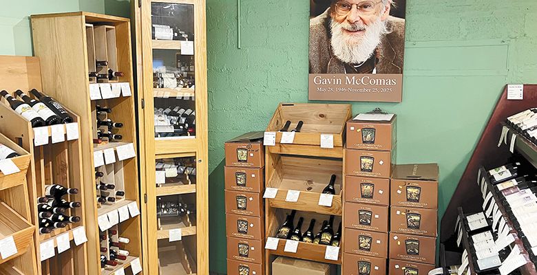 Wines on display beneath a photo of the previous owner Gavin McComas of Sundance Wine Cellars. ## Photo by Pete Holland