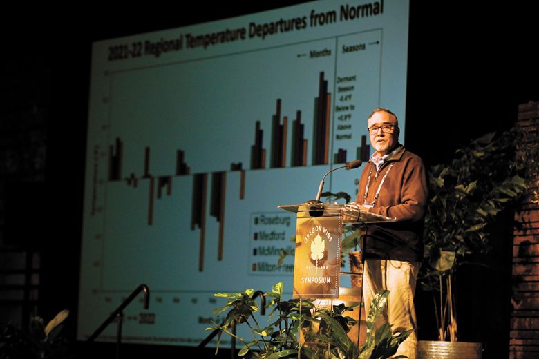 Dr. Greg Jones, esteemed wine climatologist, presenting his annual climatology report. ##Photo by Carolyn Wells-Kramer Dr. Greg Jones, esteemed wine climatologist, presenting his annual climatology report. ##Photo by Carolyn Wells-Kramer
