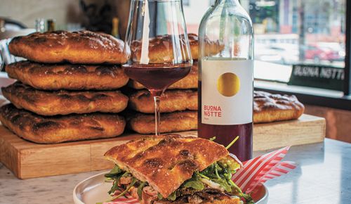 A porchetta sandwich at Buona Notte Wines&rsquo; The Stazione, located in Southeast Portland. ## Photo by Ron Scott