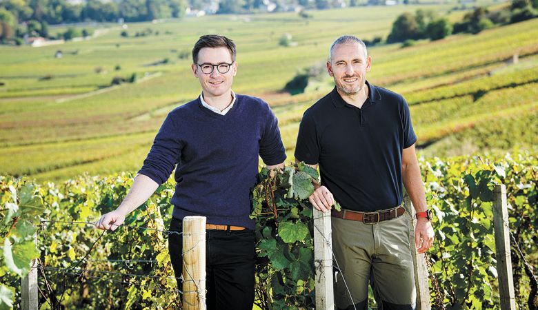 Résonance’s Thibault Gagey joins Louis Jadot technical director Frédéric Barnier in Burgundy. ##Photo by Kathryn Elsesser