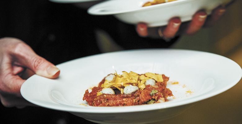 Oregon truffles flavor one of the courses served during Fruit and Earth, Part Deux, at Soter Vineyards. The dinner was prepared by Chef Alex Daly. ##Photo by Kathryn Elsesser