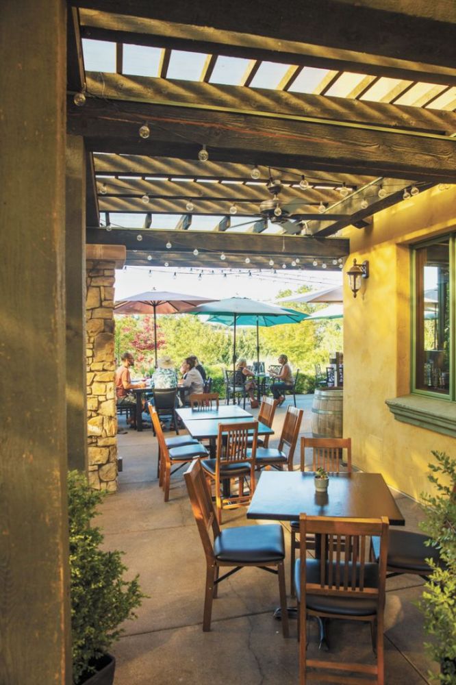 DANCIN  Vineyards offers comfortable outdoor seating to winery guests.
TOP LEFT: Newly published Wine Hiking Oregon, a book written by Jack Costa.