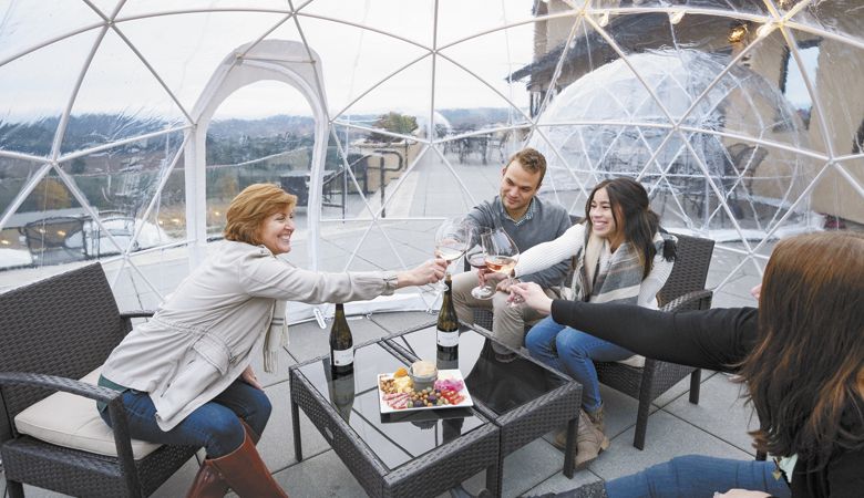 Guests relax inside their own personal cocoons at Willamette Valley Vineyards. ##Photo by Andrea Johnson