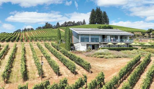 Aerial shot of B Corps Winderlea Vineyard and Winery in the Dundee Hills.##Photo provided by Winderlea Vineyard and Winery
