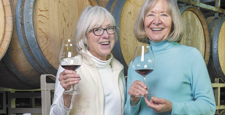 Carol Stalp (left) and Billie Olson toast the new year during their visit to Elizabeth Chambers Cellar. ##Photo by Rusty Rae