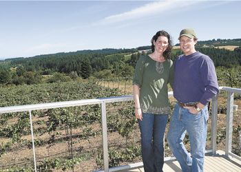 Co-owners Scott and Annie Shull pose
on the deck adjacent to the tasting room. Photo
by Marcus Larson.