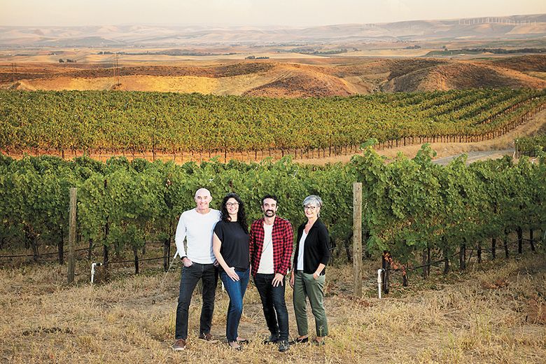 Woodward Canyon Winery s Small family (from left to right): Rick Small, founding winemaker and co-owner; Jordan Small, co-owner and general manager; Sager Small, co-owner and current vineyard manager; Darcey Fugman-Small, founder/co-owner; taken in the Woodward Canyon Estate Vineyard, 2022. ##Photo by Kathryn Elsesser Woodward Canyon Winery s Small family (from left to right): Rick Small, founding winemaker and co-owner; Jordan Small, co-owner and general manager; Sager Small, co-owner and current vineyard manager; Darcey Fugman-Small, founder/co-owner; taken in the Woodward Canyon Estate Vineyard, 2022. ##Photo by Kathryn Elsesser