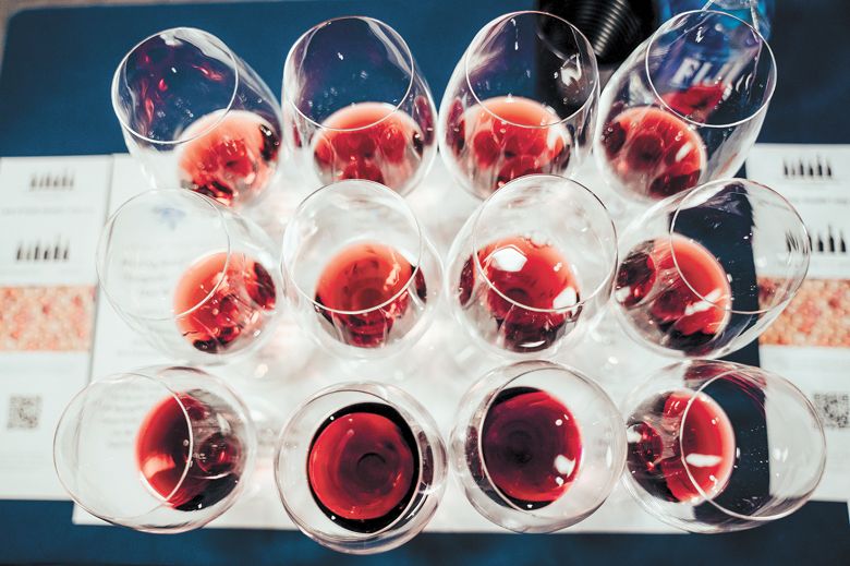 Saturday morning’s Blurring Boundaries: Burgundy and the New World seminar featured a dozen samples of Pinot Noir.##Photo provided by World of Pinot Noir