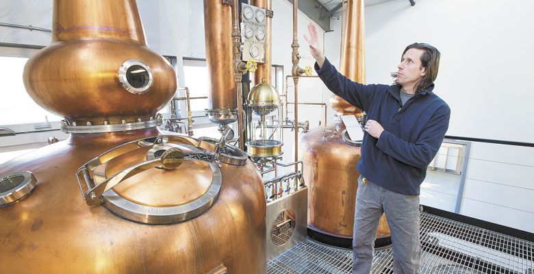 Stephen Day explains the step-by-step process of making whiskey in his Dayton-based distillery, Branch Point, slated to open in 2018. ##Photo by Marcus Larson