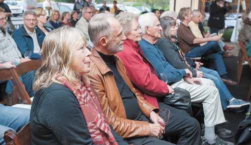 Oregon Wine Walk of Fame 2014 honorees Pat and Joe Campbell listen to comments during the induction ceremonies at Dundee Bistro. The Campbells founded Elk Cove Vineyards in 1974. ##Photo by Marcus Larson