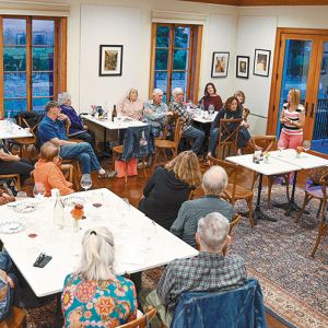 The crowd at a recent Willamette Valley WineGrowers Group as they listened to Linfield University&rsquo;s new education director Toni Ketrenos. ## Photo by David Beck