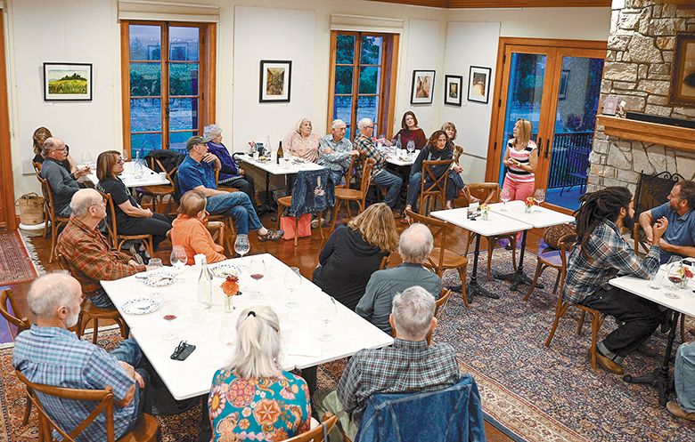 The crowd at a recent Willamette Valley WineGrowers Group as they listened to Linfield University&rsquo;s new education director Toni Ketrenos. ## Photo by David Beck