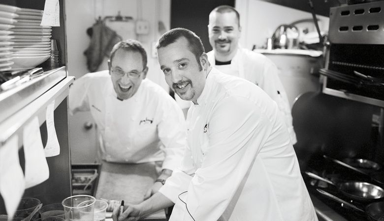 Vitaly Paley, Ben Bettinger and Patrick McKee in the kitchen at Paley’s Place. ##John Valls