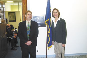 Kevin and Carla Chambers at the entranceto Sen. Ron Wyden’s office in Washington, DC. The couple has lobbied extensively on behalf of the Oregon wine industry.Photo provided Kevin and Carla Chambers at the entranceto Sen. Ron Wyden’s office in Washington, DC. The couple has lobbied extensively on behalf of the Oregon wine industry.Photo provided
